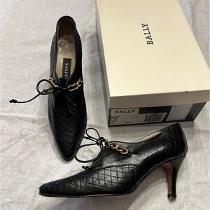 Bally "Babe" Black Quilted Nappa Leather Heeled Loafers in Original Box
